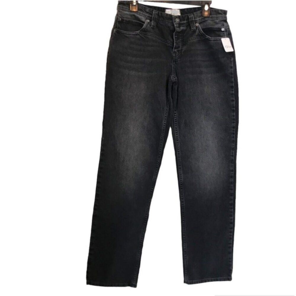 Free People NEW Straight Leg Black Jeans Front Detail Button Fly Pockets Wide 28
